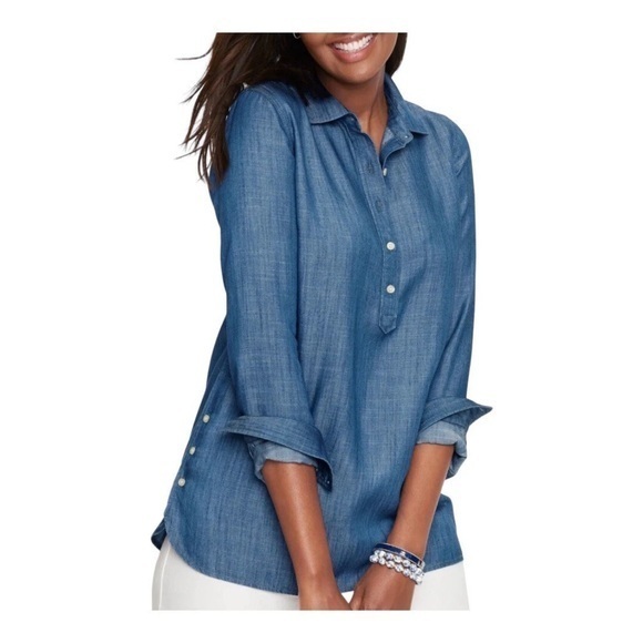Talbots Tops - Talbots Denim Nautical Cottagecore Top With Button Detail On The Side Size M